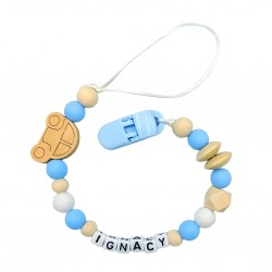 Zawieszka do smoczka z imieniem błękitna beżowa kremowa lekka