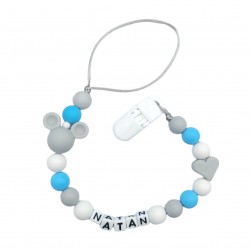 Zawieszka do smoczka z imieniem dziecka niebieska szara