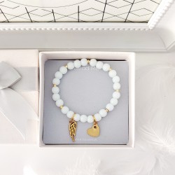 Bransoletka złote serce z grawerem  i skrzydełko Anioła biała