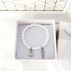 Bransoletka z Pereł z serduszkiem z grawerem i skrzydłem anioła