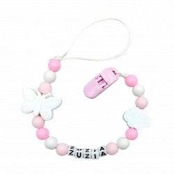 Różowo biała zawieszka do smoczka dla dziewczynki