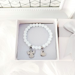 Bransoletka z Aniołkiem i Serduszkiem z grawerem Srebrna