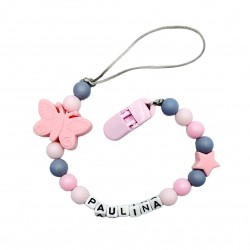 Zawieszka do smoczka z imieniem dziecka różowa szara