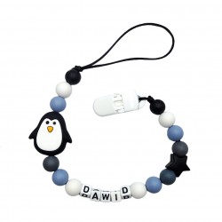 Czarna szara przywieszka do smoczka z imieniem dziecka