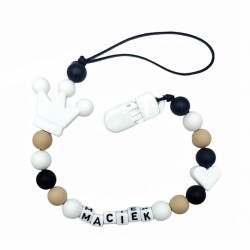 Zawieszka do smoczka z imieniem dziecka Silikonowa brązowo czarna lekka