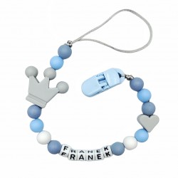 Zawieszka do smoczka z imieniem dziecka lekka Niebieska szara