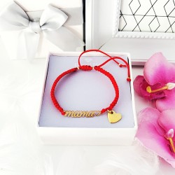 Bransoletka z napisem Mama z serduszkiem z grawerem na sznurku Złote serce