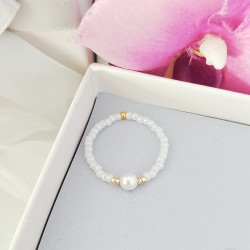 Pierścionek elastyczny z koralików toho z perłą naturalną