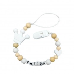 Zawieszka do smoczka z imieniem dziecka lekka beżowo biała