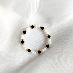 Pierścionek z Koralików biało czarny