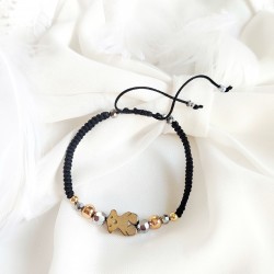 Czarna sznurkowa bransoletka z kamieniami naturalnymi