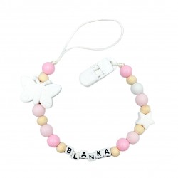 Zawieszka do smoczka z imieniem dziecka lekka przywieszka różowa