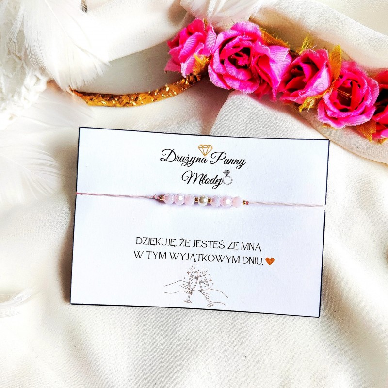 Bransoletka Team Bride Wieczór Panieński z perełką i różowymi kryształkami Bransoletka Team Bride Wieczór Panieński z perełką i różowymi kryształkami