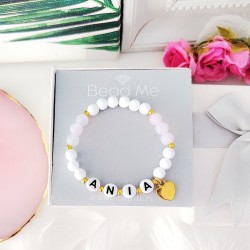 Bransoletka z imieniem dziecka ze złotym serduszkiem