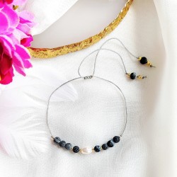 Bransoletka na Sznurku z Kamieniami Perła i Agat Trawiony