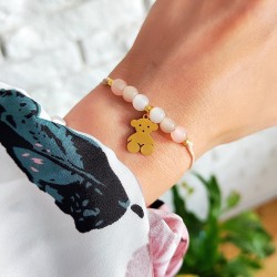 Bransoletka z misiem na beżowym sznurku