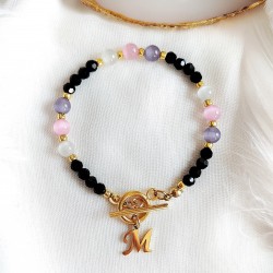 Bransoletka z kamieni Onyks i kocie oko z literką