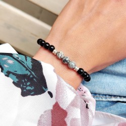 Bransoletka z kamieni naturalnych jaspis Onyks srebrny Hematyt kamienie