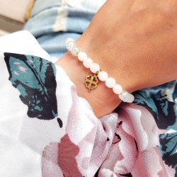 Bransoletka z kamieniami naturalnymi - jadeit, Crackle i złota Koniczynka