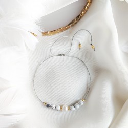 Bransoletka z Perłą i Howlitem na szarej nici Kamienie Naturalne