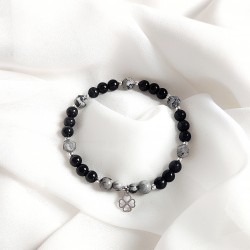 Bransoletka z kamieni naturalnych z Koniczynką Onyks Jaspis