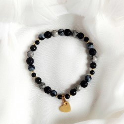 Bransoletka z serduszkiem z Grawerem z kamieni naturalnych jaspis onyks lawa obsydian