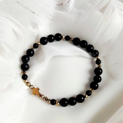 Bransoletka z kamieni naturalnych Onyks Agat Hematyt krzyżykiem hematyt