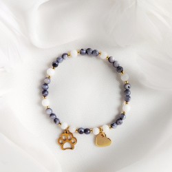 Bransoletka z masy perłowej z psią łapką i serduszkiem z grawerem