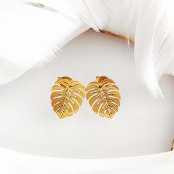 Kolczyki złote w kształcie liścia monstery