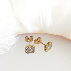 Kolczyki złote z koniczynką z cyrkoniami ze stali