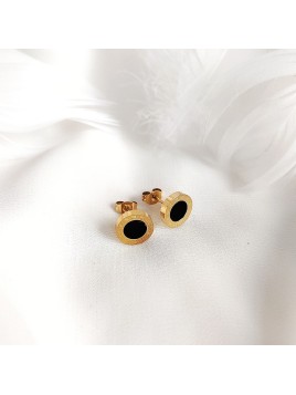 Złote kolczyki sztyfty ze stali chirurgicznej z czarnym oczkiem