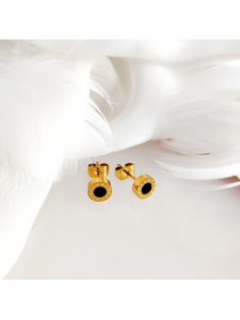 Kolczyki złote małe z czarnym oczkiem