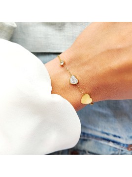 Bransoletka złota z serduszkami i cyrkoniami