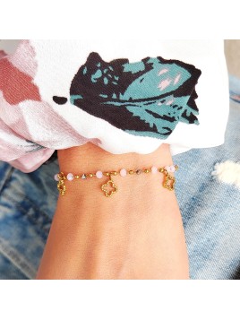 Bransoletka złota Koniczynka z kolorowymi kamieniami