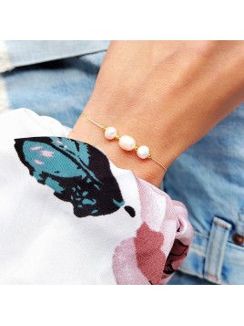 Bransoletka z Pereł naturalnych Perły na beżowym sznurku