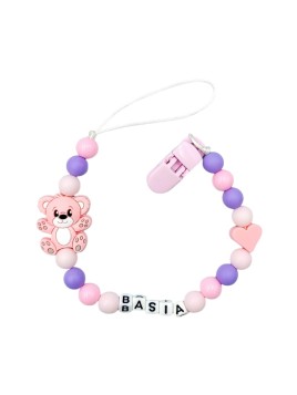 Różowo fioletowa zawieszka do smoczka z imieniem dla dziewczynki