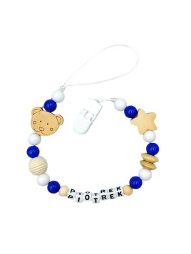 Zawieszka do smoczka z imieniem dziecka Granatowa beżowa