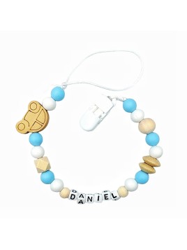 Zawieszka do smoczka z imieniem dziecka Drewniana Niebieska