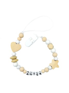 Zawieszka do smoczka z imieniem dziecka drewniana lekka