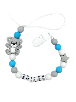 Zawieszka do smoczka z imieniem dziecka lekka niebieska