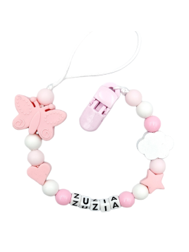 Zawieszka do smoczka z imieniem dziecka Łańcuszek różowa silikonowa