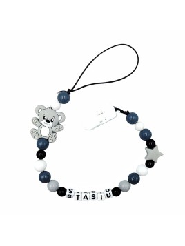 Zawieszka do smoczka z imieniem dziecka szara czarna lekka