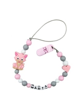 Różowa zawieszka do smoczka z imieniem dziecka