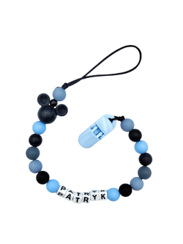 Zawieszka do smoczka z imieniem dziecka Niebieska czarna lekka