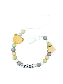 Zawieszka do smoczka z imieniem dziecka przywieszka Oliwkowa