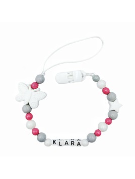 Zawieszka do smoczka z imieniem dziecka Różowa szara