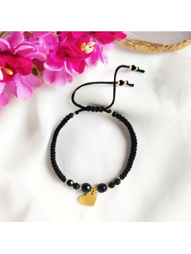 Bransoletka na sznurku z Onyksem z serduszkiem z grawerem