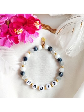 Bransoletka z imieniem z kamieniami naturalnymi Złote Serduszko