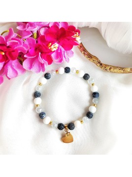 Bransoletka z Kamieni z agatem trawionym złote Serce z Grawerem