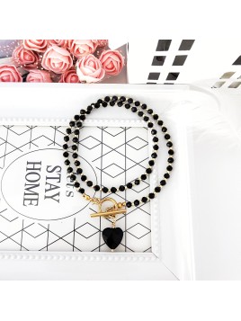 Naszyjnik z kamieni naturalnych CZARNY Onyks z Serduszkiem